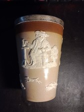 Antique Victorian  Royal Doulton  Stirling Silver Rimmed Stoneware Beaker 12cm