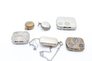 F x 6 Vintage/Antique Sovereign Coin Holders/Cases Including White Metal Etc