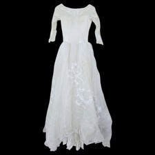 Vintage Wedding Dress Sheer Lace Victorian Gown Romantic Fairy Bridal Costume