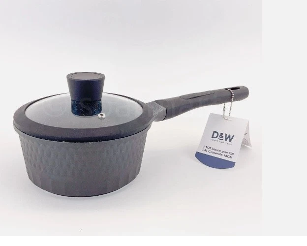 Premium Saucepan Casserole NonStick With Lid 7 inch 1.9 Qt Black Deane&White New