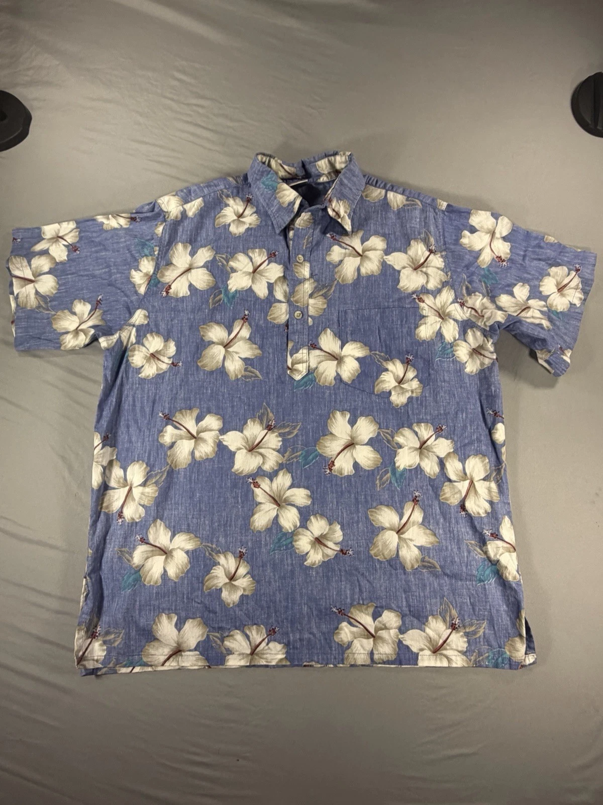 Go Barefoot Men's Blue White Floral Hawaiian Shirt Short Sleeve XL