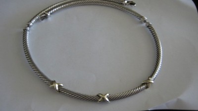 NICE DAVID YURMAN STERLING SILVER & 14K GOLD CABLE NECKLACE, APPROX.  17''
