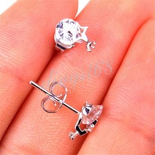 925 Sterling Silver Tarnish-Free 16mm Crown Star Crystal Stud Post Earring A1047
