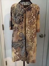 chico  s 2 light brown leopard paisley short sleeve tunic v-neck blouse
