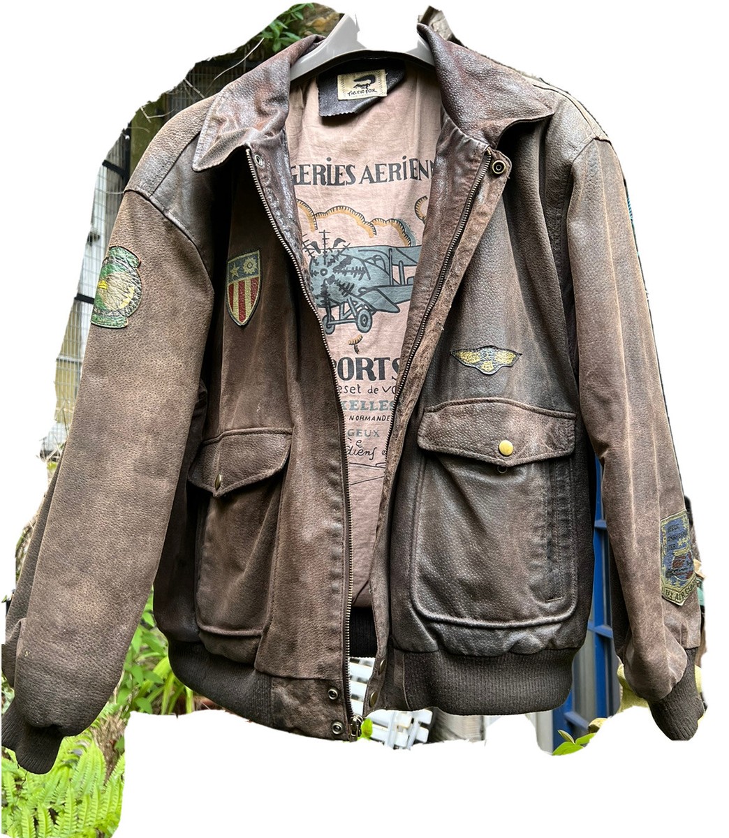 VINTAGE MEN BIKER TIGER FOX LEATHER JACKET, APPLIQUÉ BROWN VINTAGE MEN BIKER TIGER FOX LEATHER JACKET, APPLIQUÉ BROWN