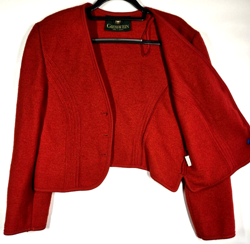 Vintage Giesswein Austria Red Wool Women's 3 Button Blazer Jacket Sz US 14 GB 18 - Picture 13 of 21