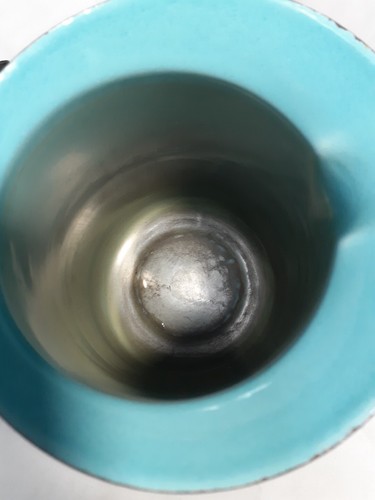VTG Percolator Granite Enamel Ware Turquoise White Swirls Coffee Pot Farmhouse - Picture 9 of 11