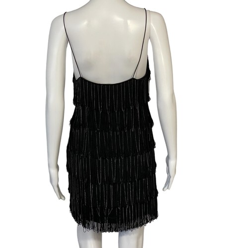 Sheri Bodell Cocktailkleid schwarz Seide Flapper Fransen Gold Kette ärmellos Gr. S - Bild 6 von 15