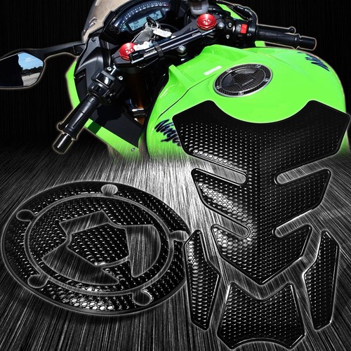 4PC Perforated Black Tank Pad+Gas/Fuel Cap Cover 0718 Ninja ZX6R/10R
