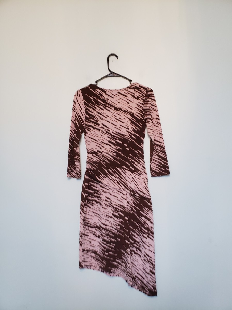 BCBGMAXAZRIA Women XS Dress Deep V 3/4 Sleeve Pink Brown Y2K
