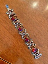 Rare Fancy Vintage Chunky Red Rhinestone Bracelet Mint