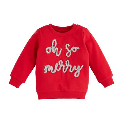 Mud Pie H4 Kids Christrmas French Terry Sweatshirt Oh So Merry 15100231- Choo...