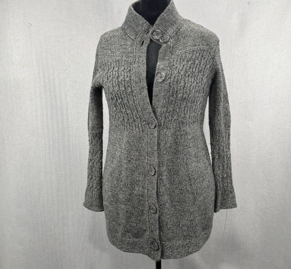 Cárdigan Suéter Long Line para Mujer XL Gris jaspeado Mezcla de Lana Botón Grande Básico Foto 2 de 4
