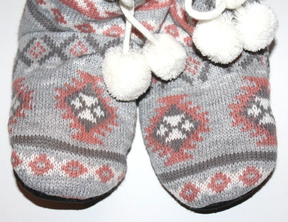 Women's Faux Fur Fair Isle Bootie Slippers - Knit Winter Slippers With Rubber Sole