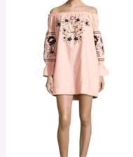 Free People Embroidered Fleur du Jour Off The Shoulder Boho Dress Size XS