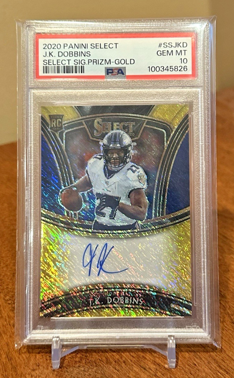 JK Dobbins Panini Select Select Signatures Prizm #SSJKD Gold
