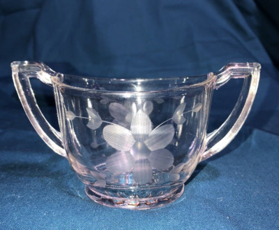 Unknown Vintage Indiana ? / Standard Glass Floral Cut Glass Sugar Bowl