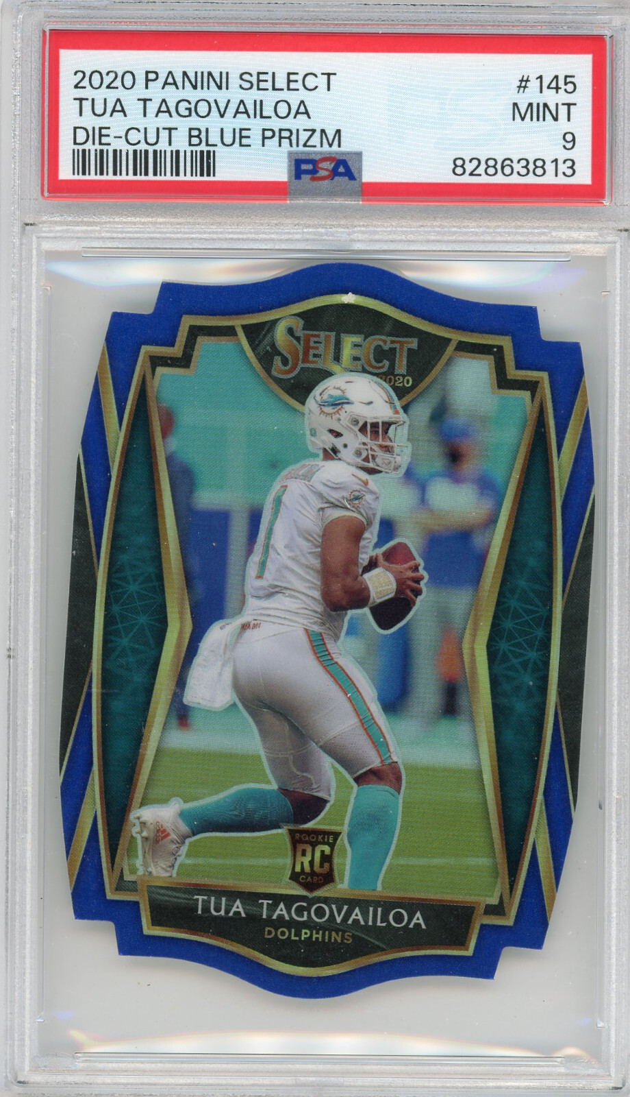 Tua Tagovailoa RC 2020 Select #145 Die Cut Blue Prizm Premier Rookie Card PSA 9