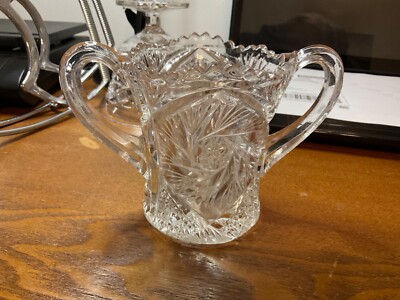 Vintage Two Handle Sugar Bowl Classic Cut Glass  - Saw Tooth Edge