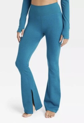 JoyLab Blue Women's Textured Flare Leggings Small S High Rise Extra Long NWT