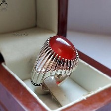 Genuine Red Yemeni Aqeeq Ring Natural Agate For Men’s Jewelry