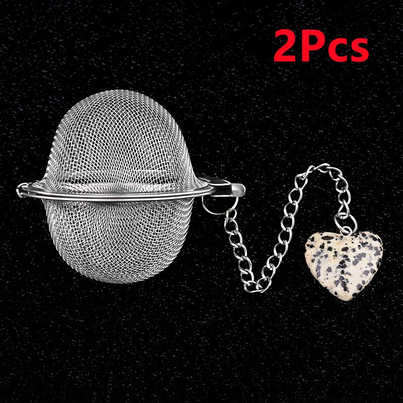 2Pcs Dalmation Jasper Heart Stainless Steel Tea Filter Strainer Infuser ETY359