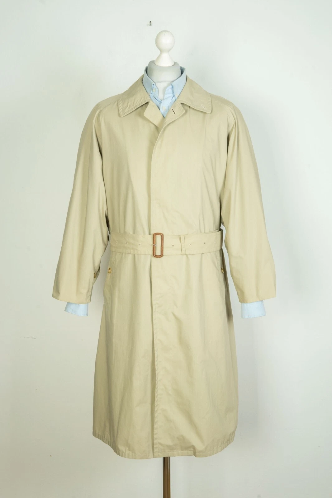 Burberrys Belted Beige/Green Men's Trench Coat Jacket Genuine Superb Size 50 - product detail image 2