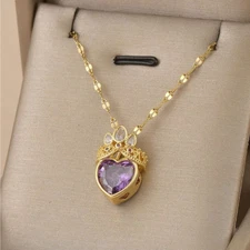 Fashion Womens Necklace Heart Pendant Cubic 18K Gold Plated Stainless Steel New