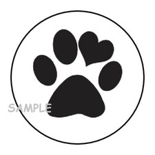 30 PAW PRINT ENVELOPE SEALS LABELS STICKERS 1.5" ROUND PETS HEART GIFTS FAVORS