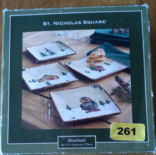 St. Nicholas Square Heartland Pattern Set Of 4 Appetizer Plates with Box Holiday - Picture 7 of 7