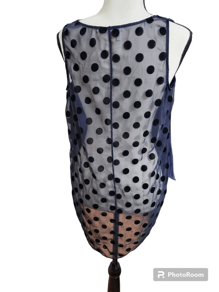 DEREK LAM Crosby Sz 6 Navy Silk Polka Dot Silk Sleeveless Blouse - Image 4 of 4