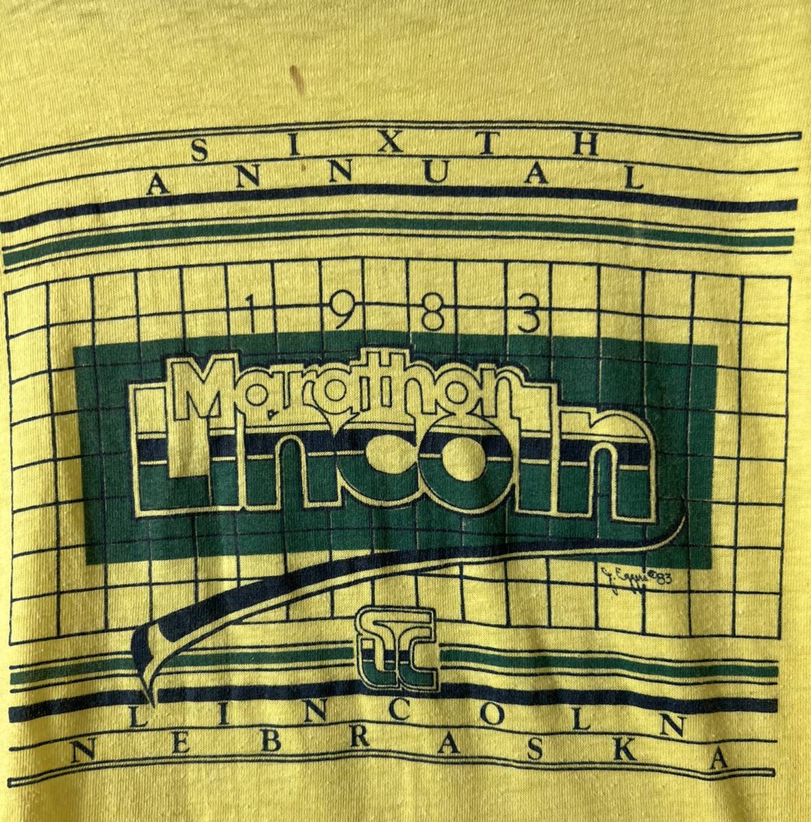Vintage 80s 1983 Lincoln Marathon Nevraska Yellow T Shirt Size M