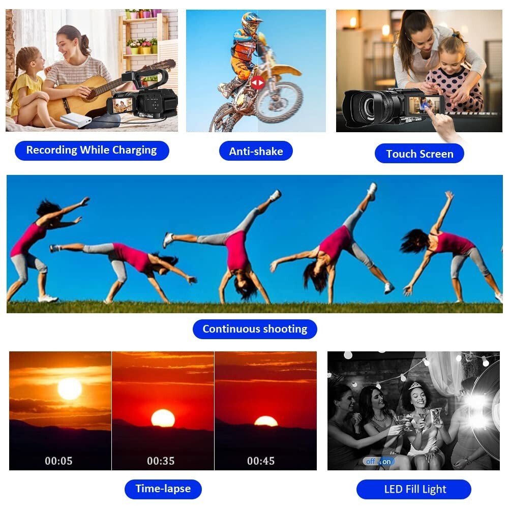 KUCIYA Video Camera 4K Camcorder Vlogging for YouTube IR Night Vision