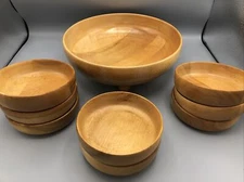 G H Wood Products MCM Salad Bowl Set 9 piece Footed Serving Bowl