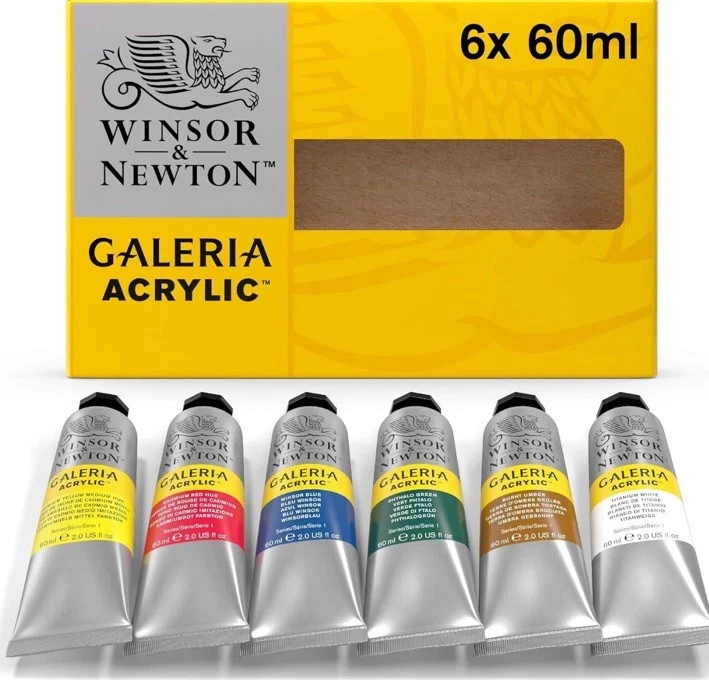 Winsor Newton Galeria Acrylic Paint Set of 6 High Pigment Opacity 60ml Tubes NIB - Image 3 of 3