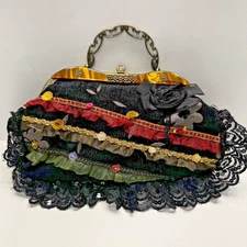 VTG Nicole Lee Collection Black Lace Floral Frame Evening Bag Purse Handbag