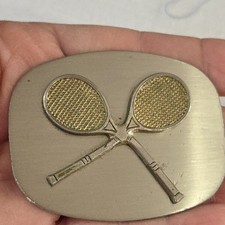 Vintage Tennis Player Racquet Racket Silver Chrome Belt-Buckle Belt Buckle