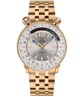 Wallabout Gevril Swiss Made Automatic Solar compass  Rose Gold tone watch | Silv