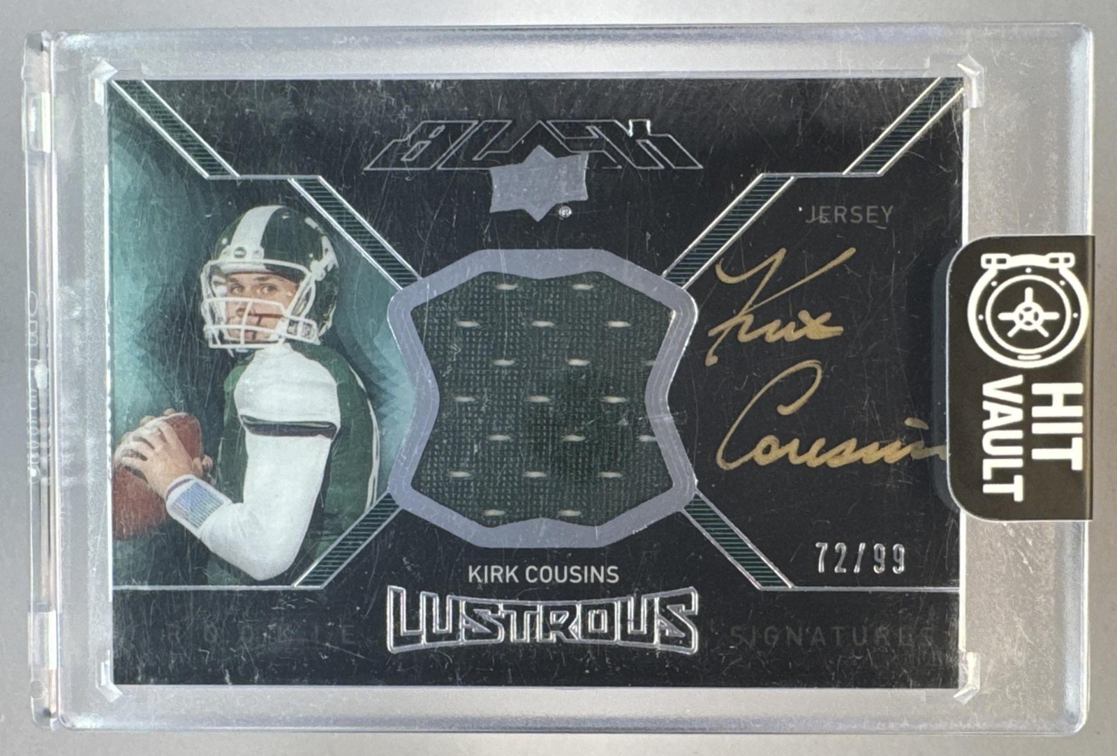 Kirk Cousins UD Black Lustrous Rookie Materials Signature #BRL15 Patch