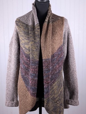 A Giannetti Boho Knit Cardigan Gray Multicolor Geometric Large