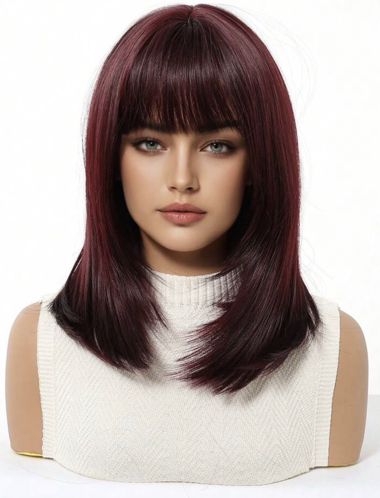 Perruque synthétique thermorésistante 35cm rouge cuivré avec 4 bonnets ajustables - 3