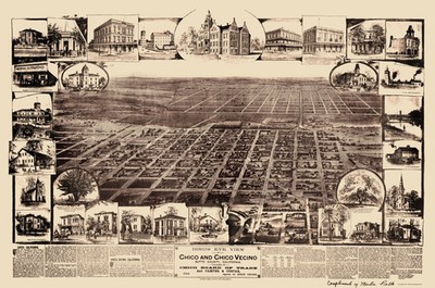 Historic Panoramic View - Chico Chico Vecino California - Schmidt 1888 -