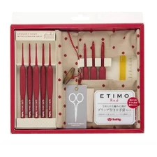 TULIP ETIMO Red Cushion-Grip Crochet Hook Set (1/0–8/0) – Red Gloss Finish