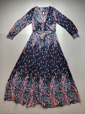 Fashion Nova Dress Womens 2X Navy Entice Me Printed Maxi Wrap Long Sleeve Boho