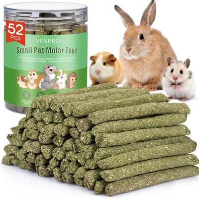 52Pcs Rabbit Chew Sticks, Guinea Pig Toys, Natural Timothy Grass Molar green 