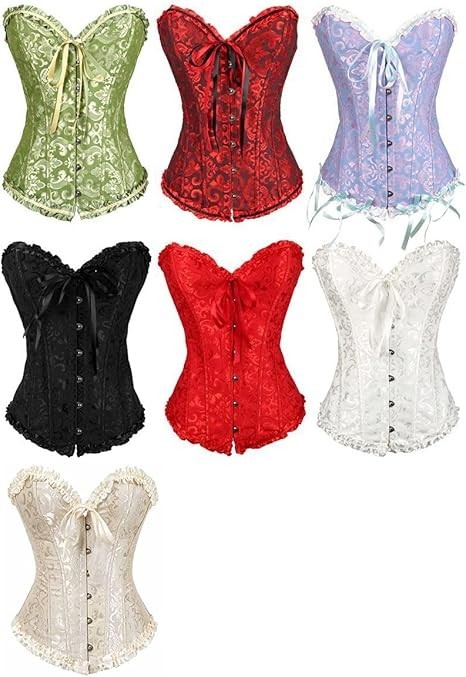 BurVogue Women Lace Up Sexy Floral Boned Corset Overbust Body Shaper BustierLing