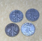 [Lot of 4] WALKING LIBERTY HALF DOLLARS   90% SILVER COINS $2 FACE VALUE