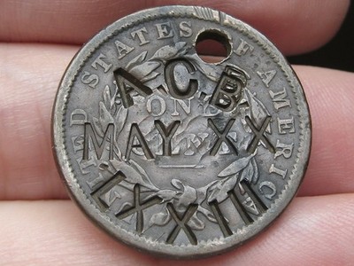 1838 Matron Head Large Cent Penny- Counterstamped A.C.B. May 20 1973?