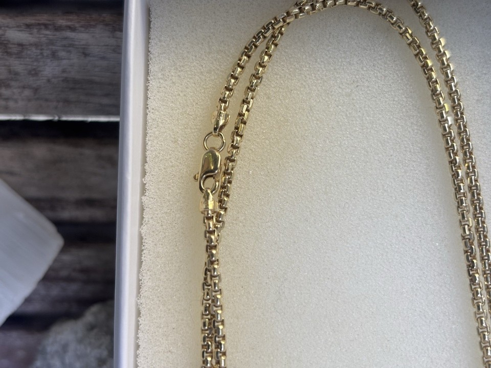 14k Gold Chain, 24 inch 2mm Round Box Chain, Italy | eBay