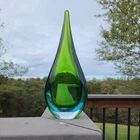 Vintage Mid-Century Modern Murano Art Glass Tear Drop Sculpture Green/Blue 11"